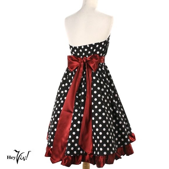 Strapless Polka Dot Party Dress - Retro Style - XL - Picture 3 of 4